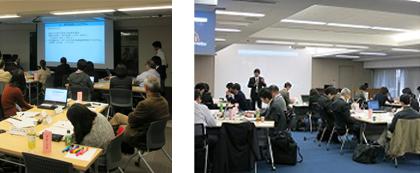 写真2 グループ発表の様子(大阪会場)(左) グループワークの様子(東京会場)(右)