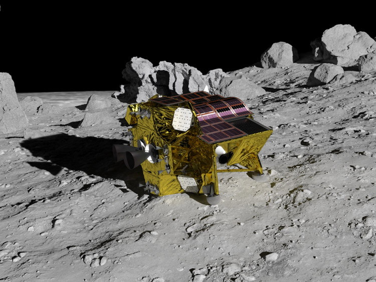このように太陽電池を上に向けて着陸し、太陽光を効率よく受ける計画だったが…(JAXA提供、想像図)