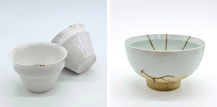 松田さんのクラスの受講生の金継ぎ作品(播与漆行提供)