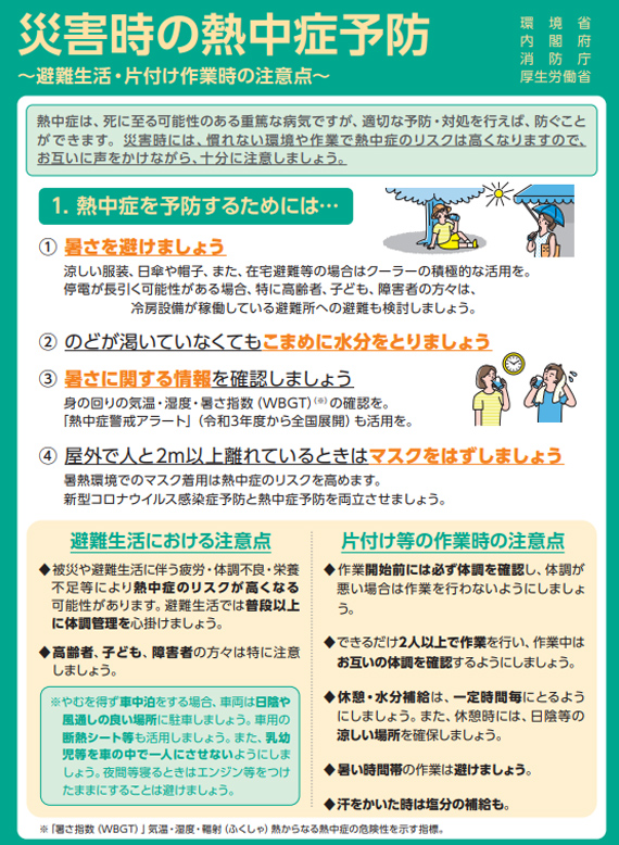 災害時の熱中症予防(環境省/内閣府/消防庁/厚生労働省提供)