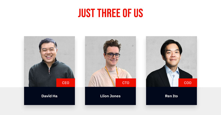 サカナAIの3人の共同創業者。左からハCEO、ジョーンズCTO、伊藤COO(サカナAI提供)