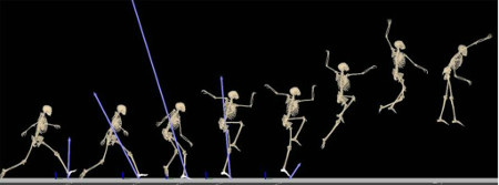 ハンドボール選手のシュート動作をコンピューター内でシミュレーション。 動きの細部がよくわかる 画像提供:東京大学スポーツバイオメカニクス研究室